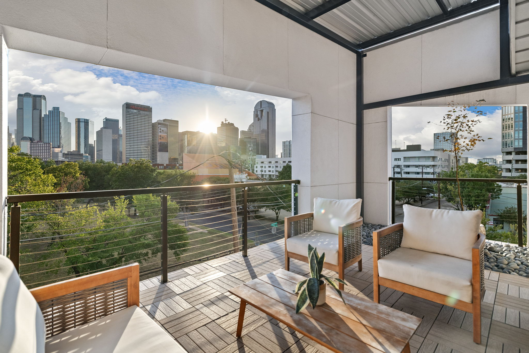 Rooftop balcony with city view