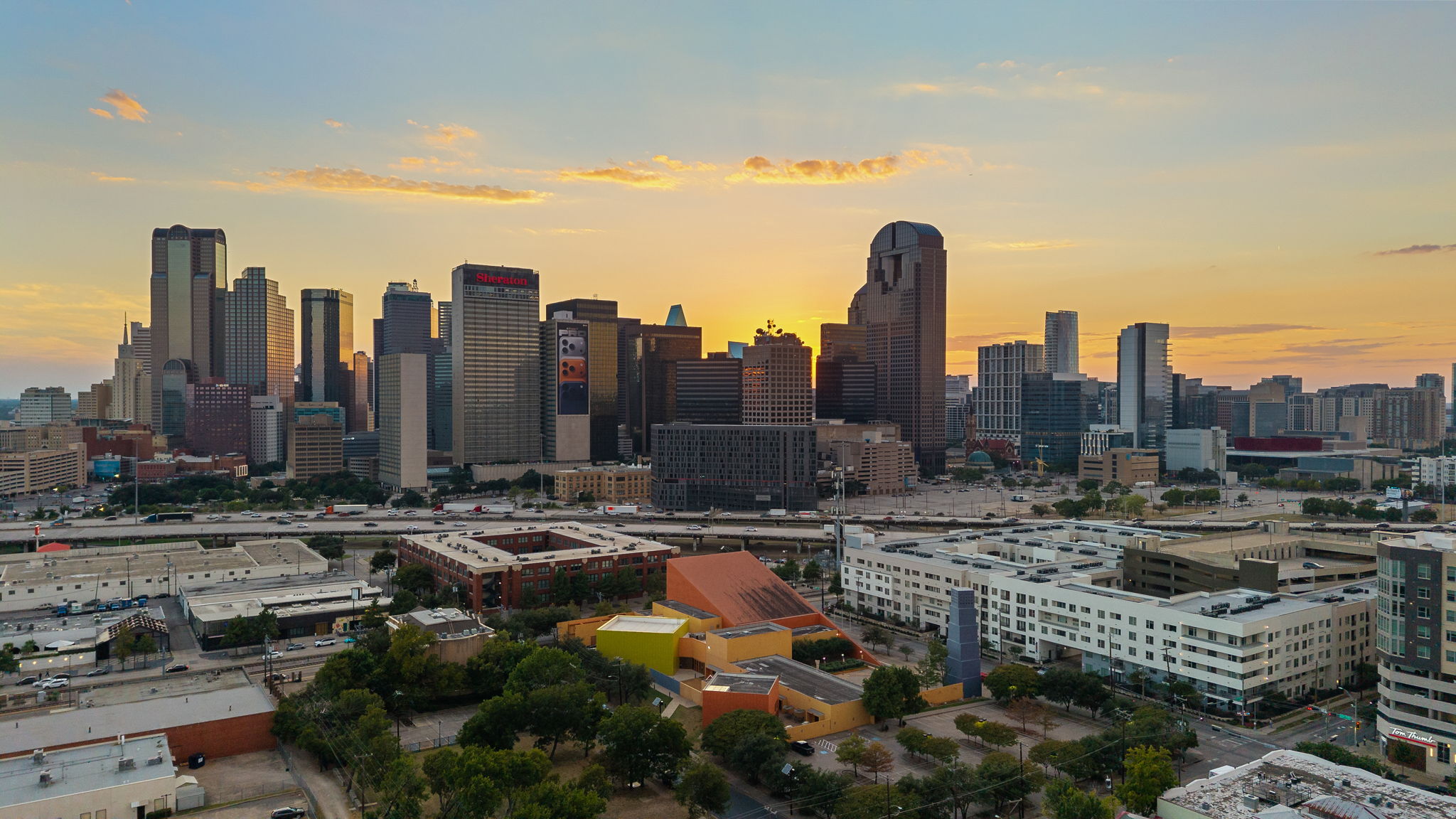 Ellum House exterior at twilight with modern architecture